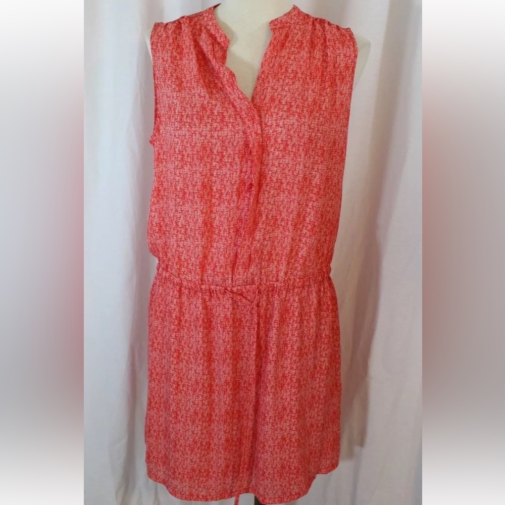 Hilary Radley Poppy Orange Sleeveless Drawstring Waist Shirt Dress Size 14